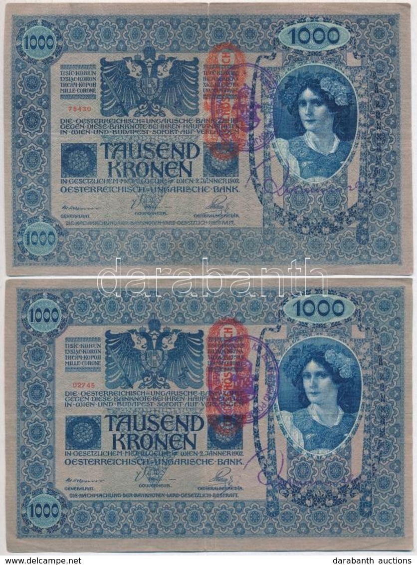 1902. 1000K (2x) Mindkettő Piros 'Deutschösterreich' Felülbélyegzéssel és Hamis Horvát Felülbélyegzéssel (fake Overprint - Zonder Classificatie