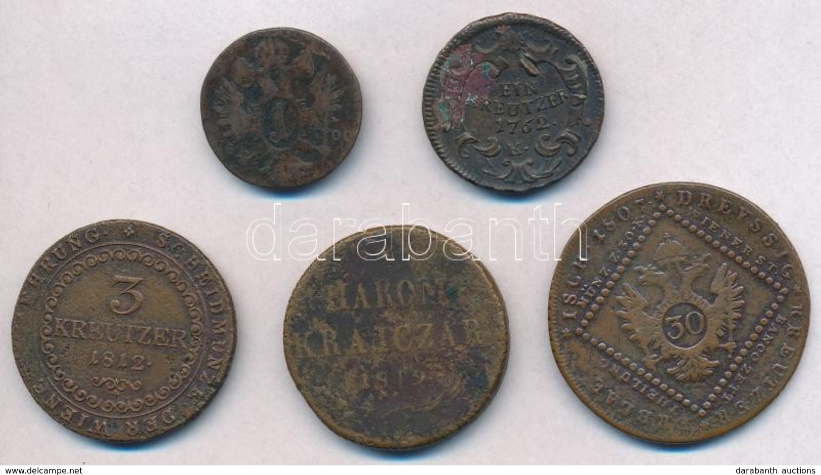 5db-os Vegyes Rézkrajcár Tétel, Közte 1807S 30kr Cu, 1849NB 3kr Cu T:2-,3,3- - Unclassified