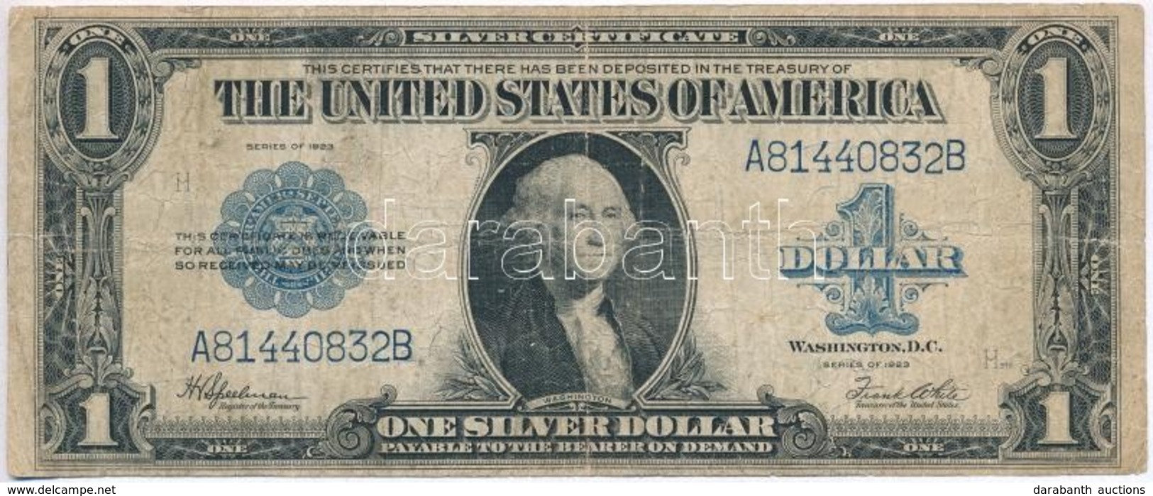 Amerikai Egyesült Államok 1923. 1$ 'H.V. Speelman - Frank White', Kék Pecsét 'Silver Certificate - Nagyméretű' T:III,III - Zonder Classificatie