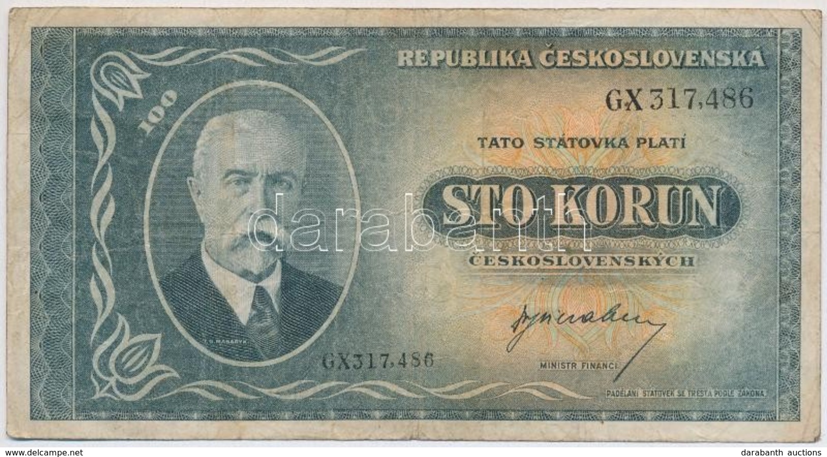 Csehszlovákia 1945. 100K T:III,III-
Czechoslovakia 1945. 100 Korun C:F,VG - Unclassified