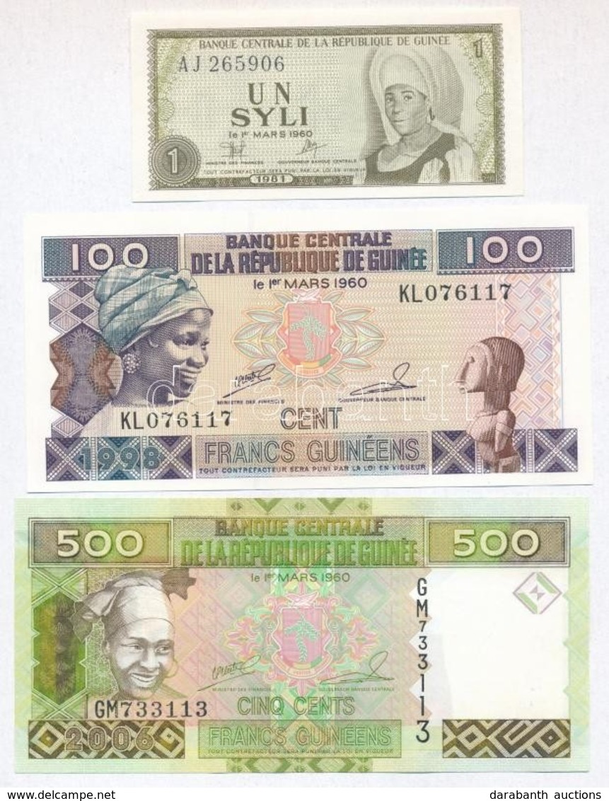 Guinea 1980-2010. 1S-1000Fr 5db Különböző Bankjegy T:I-III
Guinea 1980-2010. 1 Syli - 1000 Francs 5pcs Of Different Bank - Zonder Classificatie