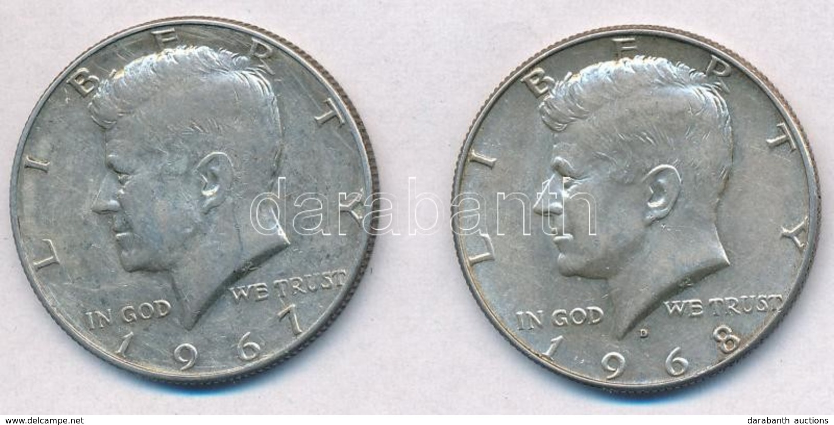 Amerikai Egyesült Államok 1967-1968D. 1/2$ Ag 'Kennedy' (2x) T:2
USA 1967-1968D. 1/2 Dollar Ag 'Kennedy' (2x) C:XF - Unclassified