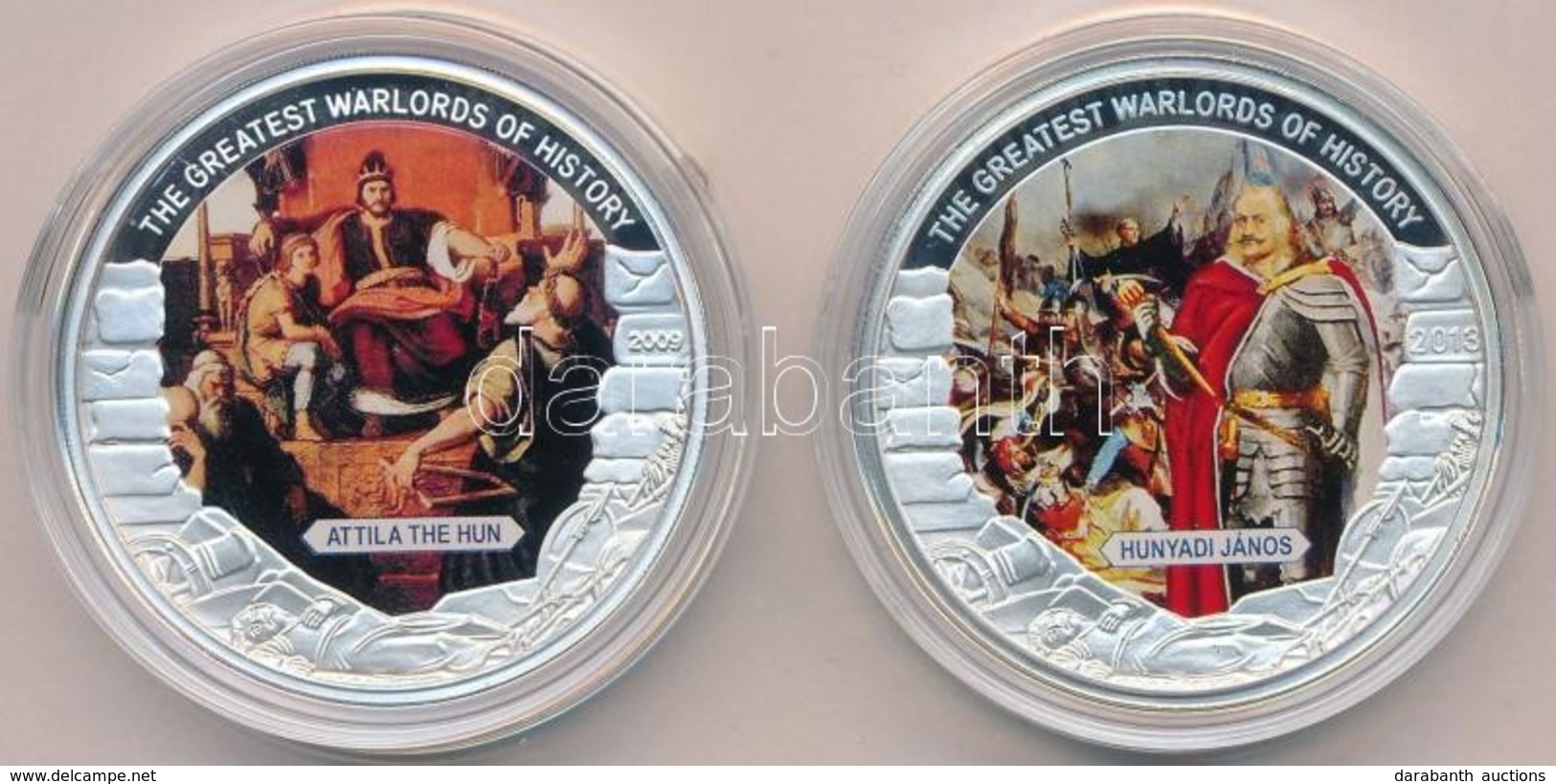 Libéria 2009. 5$ Cu 'Nagy Hadvezérek - Attila A Hun' Multicolor + Palau 2013. 1$ Cu 'Nagy Hadvezérek - Hunyadi János' Mu - Unclassified