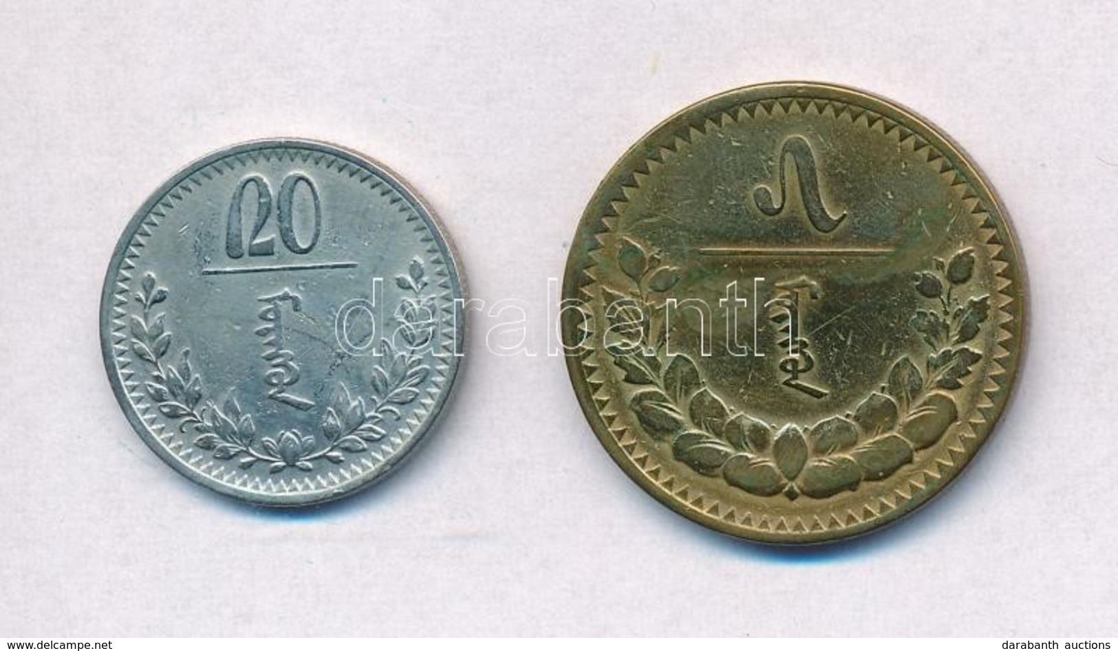 Mongólia 1925. 20m Ag + 1937. 5m Al-Br T:2,2-
Mongolia 1925. 20 Mongo Ag + 1937. 5 Mongo Al-Br C:XF,VF - Unclassified