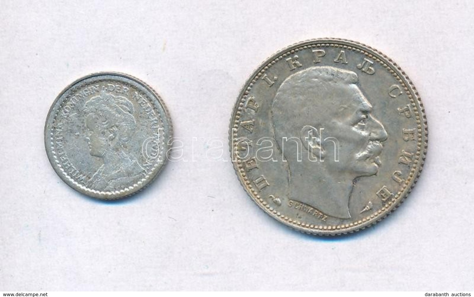 Vegyes: Hollandia 1913. 10c Ag 'I. Vilma' + Szerbia 1915. 1D Ag 'I. Péter' T:2-,2
Mixed: Netherlands 1913. 10 Cents Ag ' - Unclassified