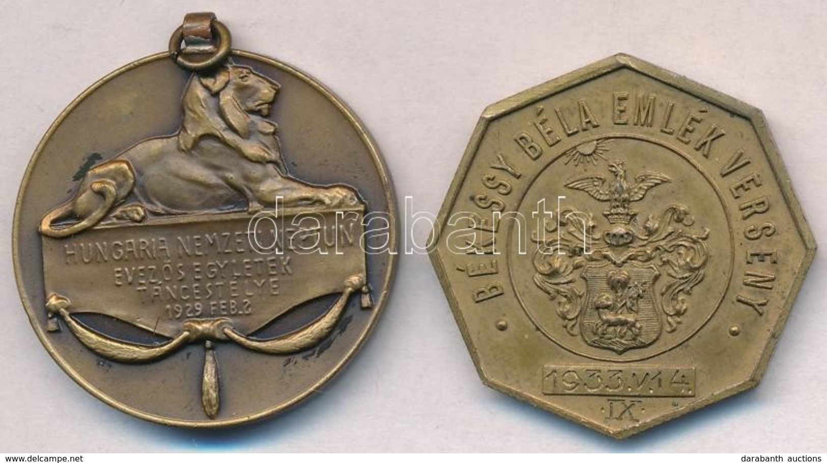 1929. 'Hungaria Nemzeti Neptun Evezős Egyletek Táncestélye' Br érem Füllel, Mellszalag Nélkül (32mm) + 1933. 'Békessy Bé - Unclassified