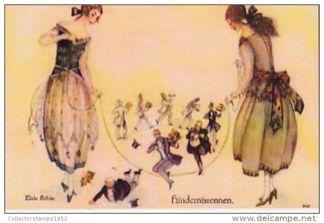 69089- MELA KOEHLER- PEOPLE JUMPING CORD, SIGNED ILLUSTRATION, REPRINT - Koehler, Mela