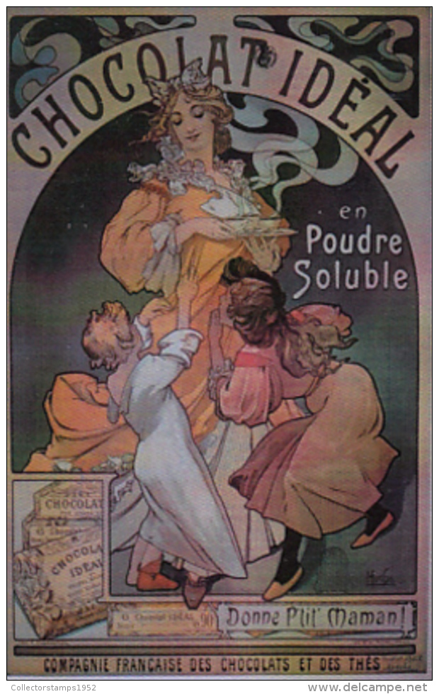 69097- ALPHONSE MUCHA- IDEAL CHOCOLATE ADVERTISING, SIGNED ILLUSTRATION, REPRINT - Mucha, Alphonse