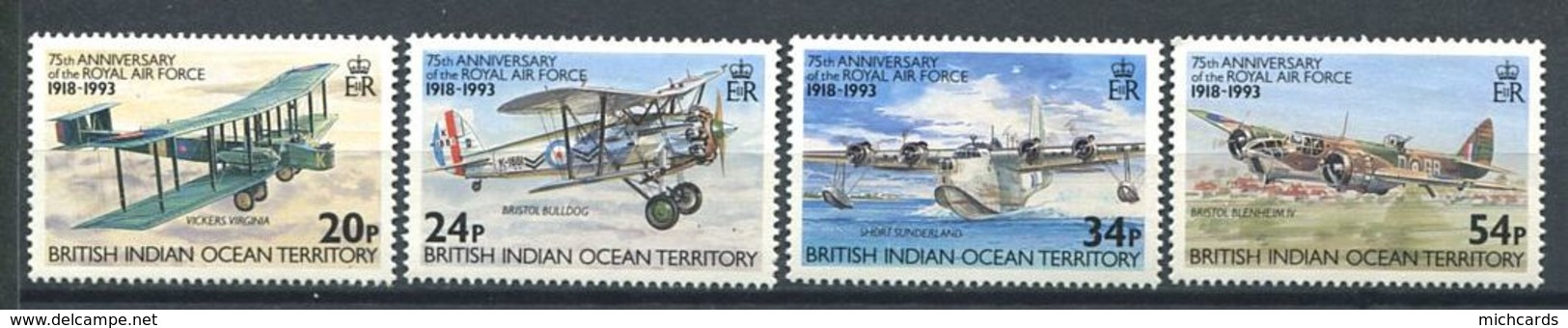 214 OCEAN INDIEN 1993 - Yvert 135/38 - Avion - Neuf ** (MNH) Sans Trace De Charniere - Territoire Britannique De L'Océan Indien