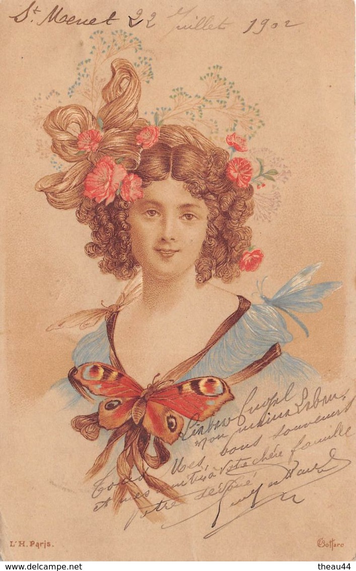 ¤¤  -  ILLUSTRATEUR  " BOTTARO "   -  Jeune Femme  -  Papillon   -  ¤¤ - Bottaro