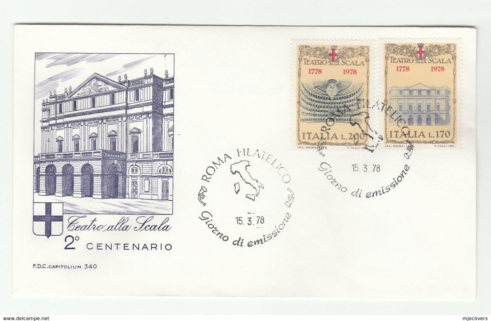 1978  ITALY FDC SCALA THEATRE Stamps Opera Music Cover - Music