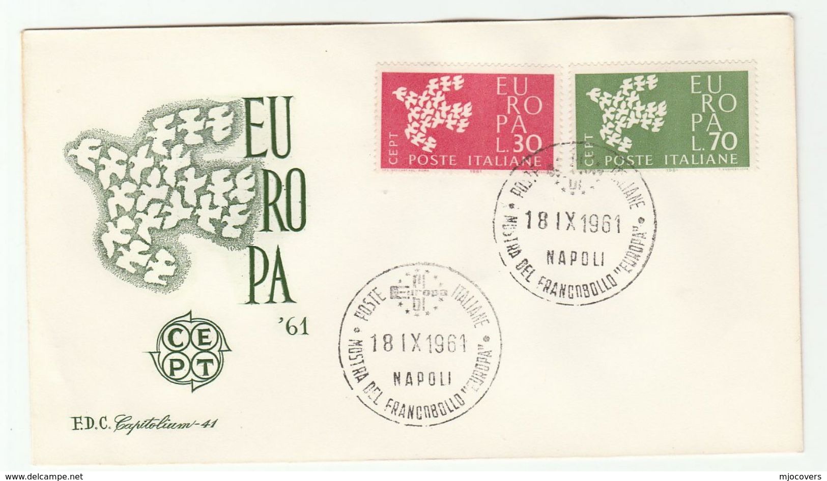 1961 ITALY FDC EUROPA Stamps SPECIAL Pmk PHILATELIC EXHIBITION NAPLES Cover - 1961