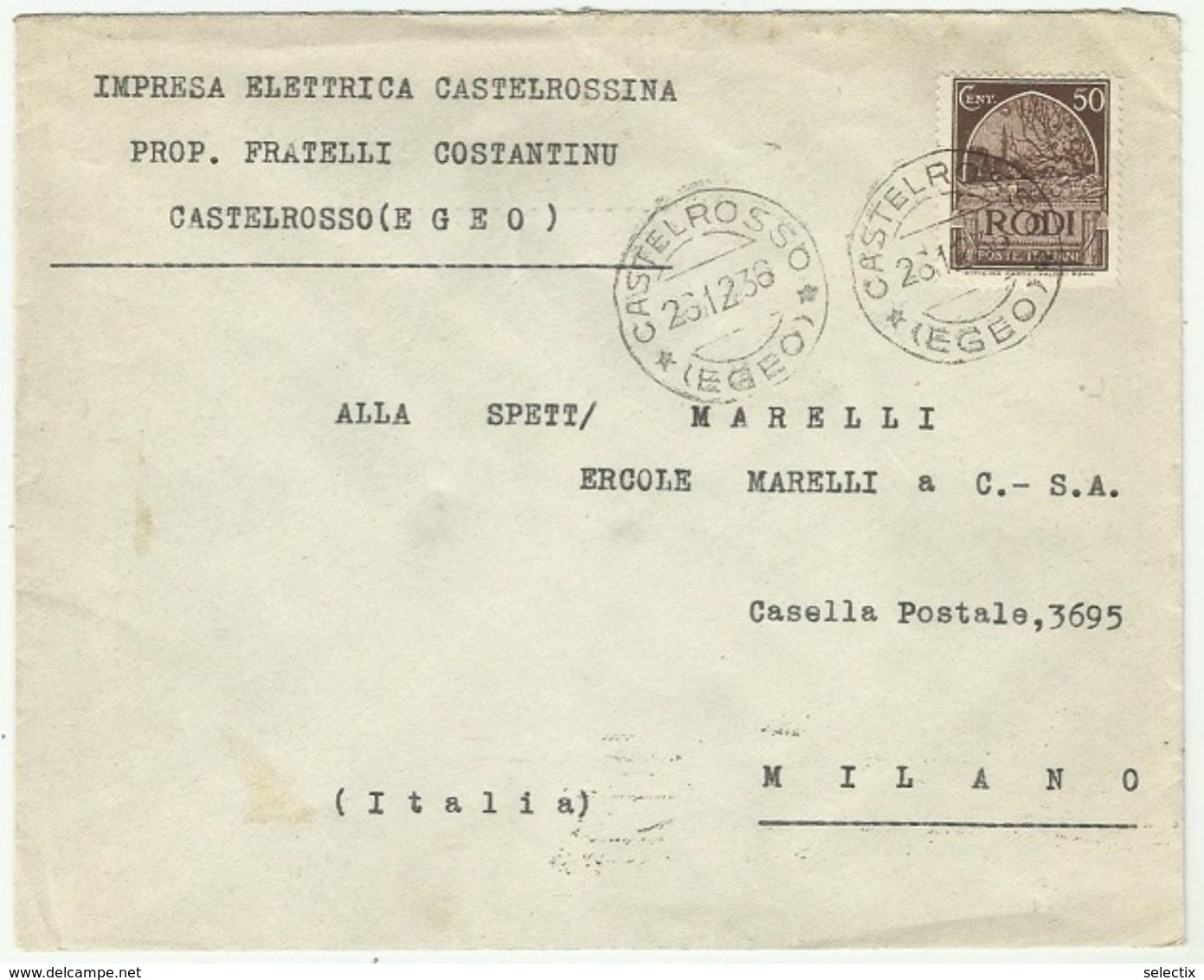 Greece 1936 Italian Occupation Of Kastellorizo - Castelrosso (Egeo) Electricity Company - Dodecanese