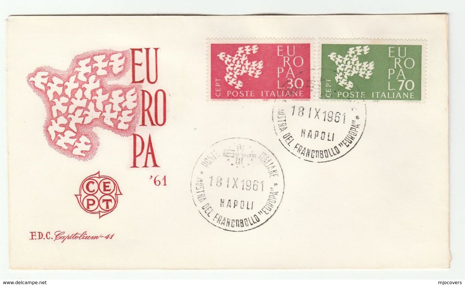 1961 ITALY FDC EUROPA Stamps SPECIAL Pmk PHILATELIC EXHIBITION NAPLES Cover - 1961