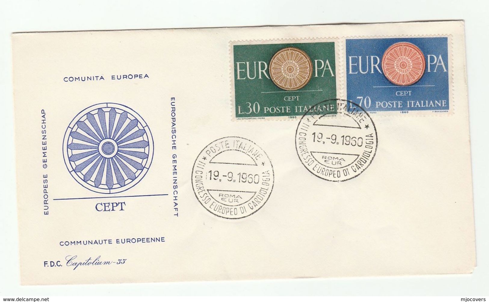 1960 ITALY FDC Europa SPECIAL CARDIOLOGY CONGRESS EVENT Pmk Cover Health  Medicine Stamps - Medicina