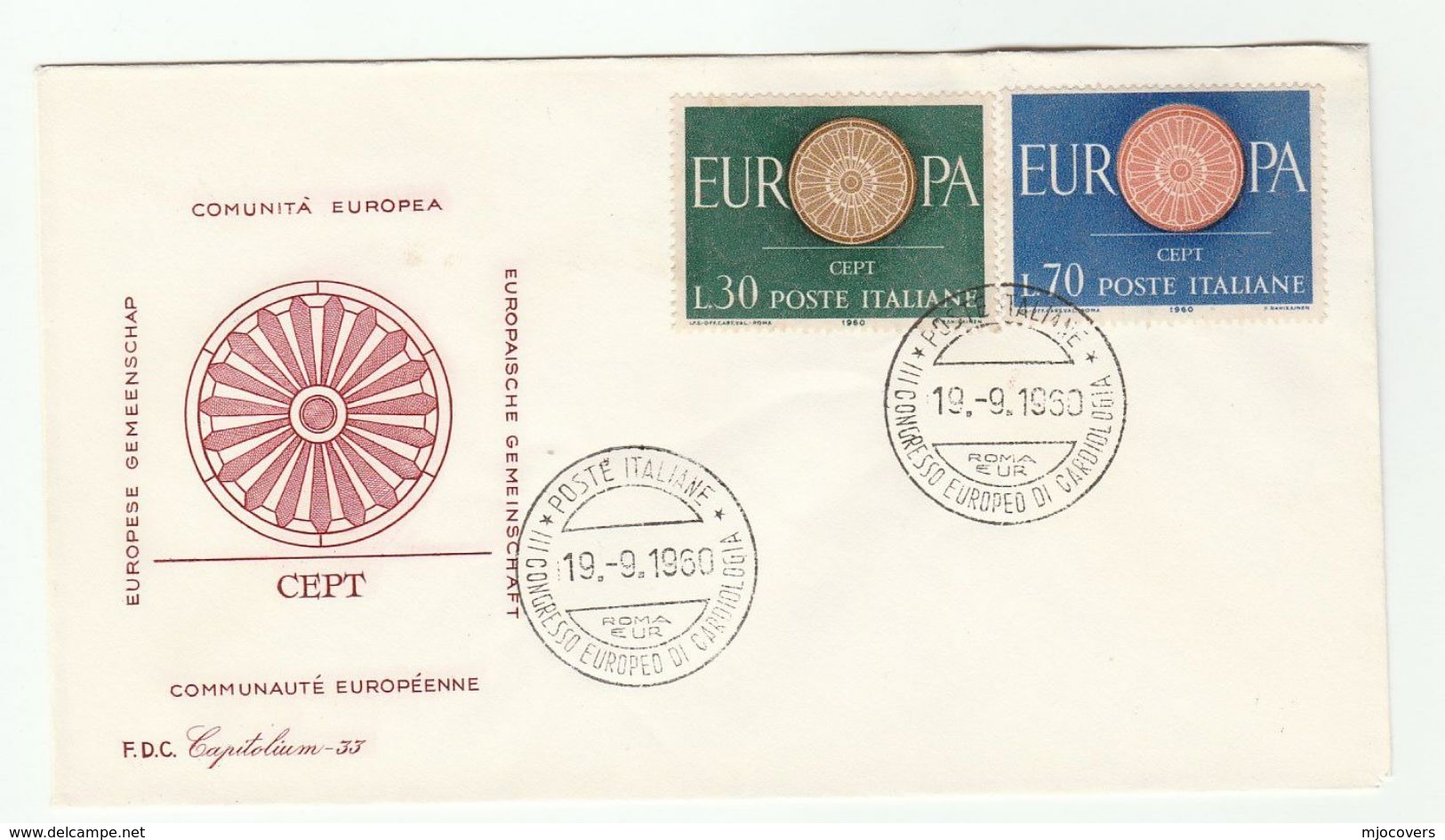 1960 ITALY FDC Europa SPECIAL CARDIOLOGY CONGRESS EVENT Pmk Cover Health  Medicine Stamps - Medicine