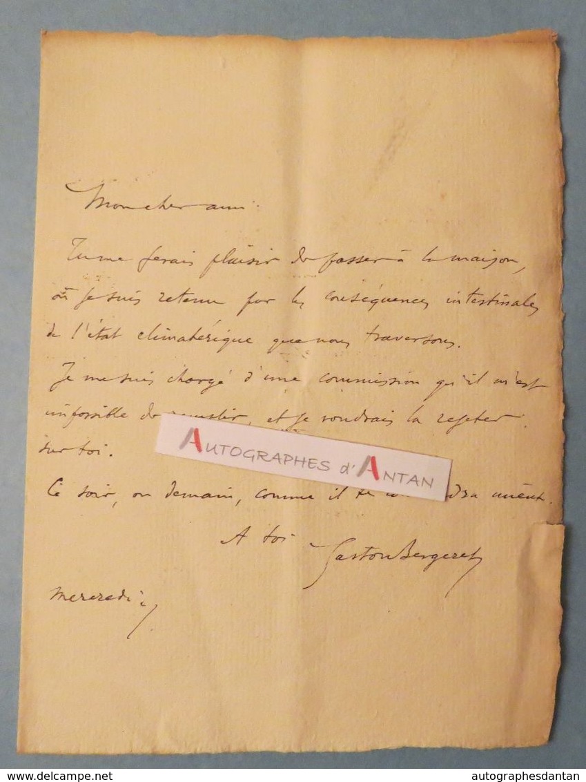 L.A.S Gaston BERGERET écrivain - Lettre Autographe LAS - Ecrivains