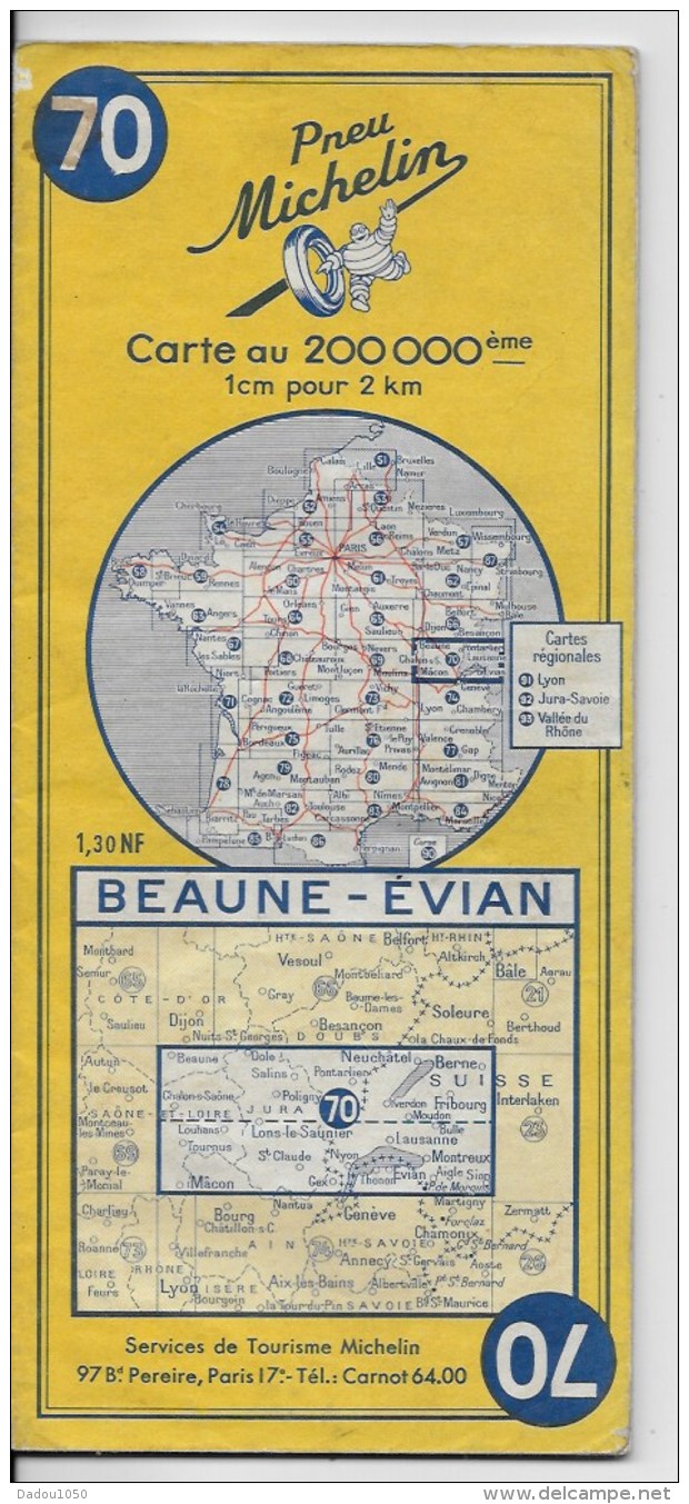 MICHELIN 1/200000  Beaune Evian - Cartes Routières