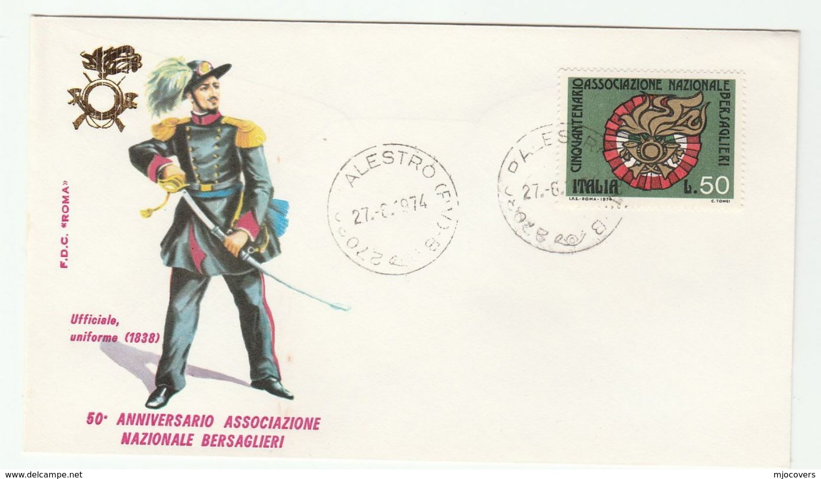 1974 Palestro ITALY FDC BERSAGLIERI Army 1838 UNIFORM , SWORD, Cover Military Forces Stamps - Militaria