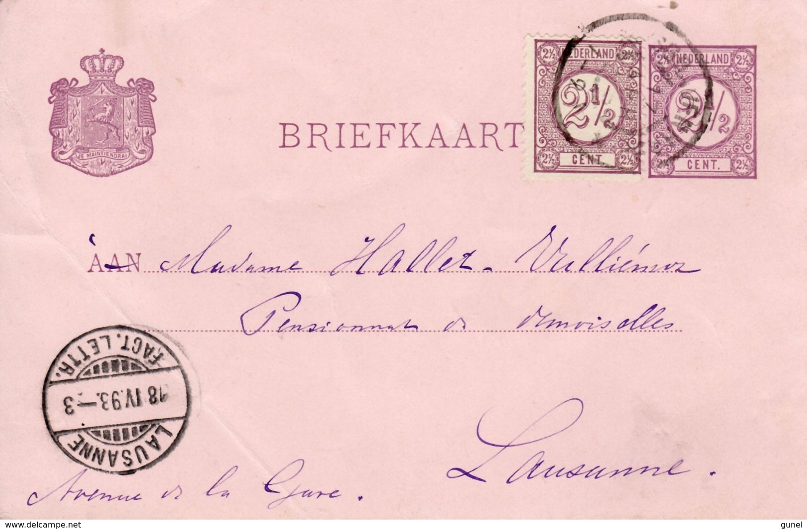 1898 Bk G33  Van 'sGravenhage Naar Lausanne Met Bijfrankering - Postal Stationery