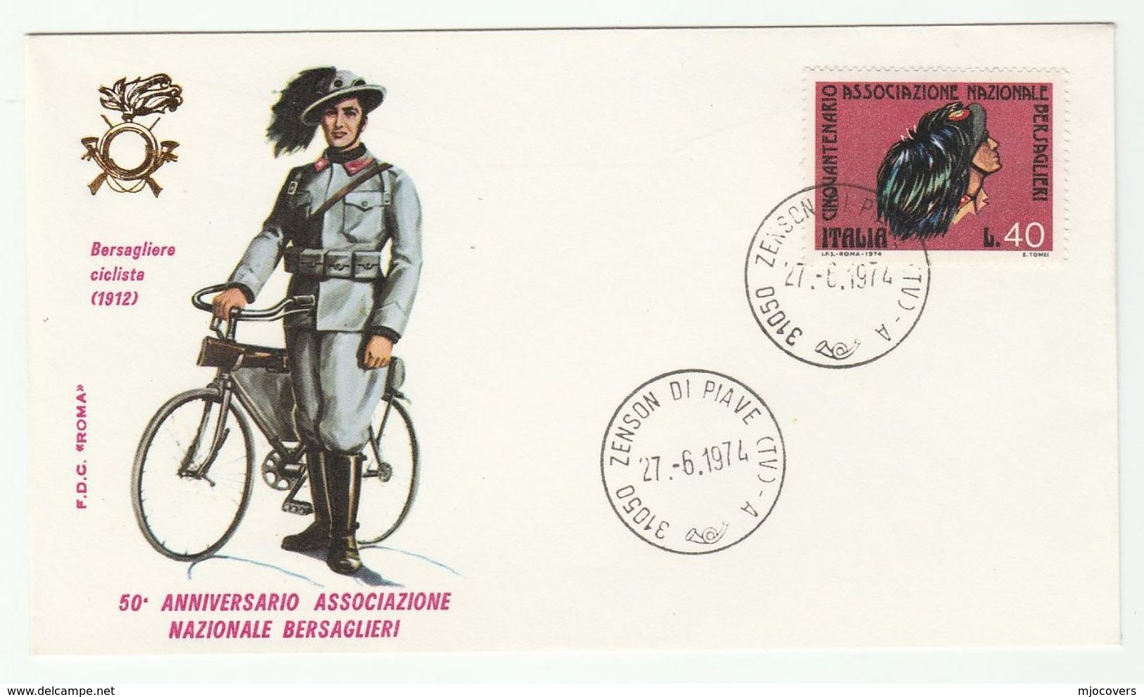 1974 Zenson Di Piave ITALY FDC BERSAGLIERI Army 1912 MILITARY CYCLIST Cover Forces Stamps Uniform Bike Bicycle Cycling - Militaria