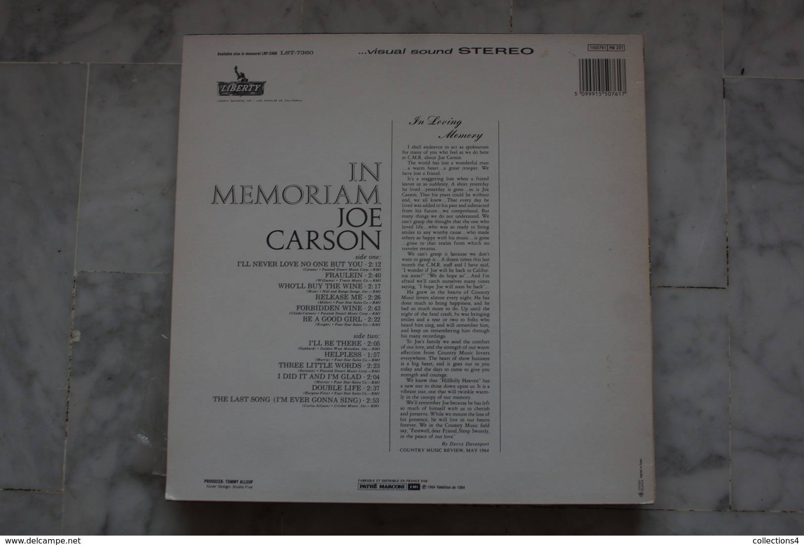 JOE CARSON IN MEMORIAM LP  DE 1984 REEDITION DU LP DE 1964 - Country Et Folk