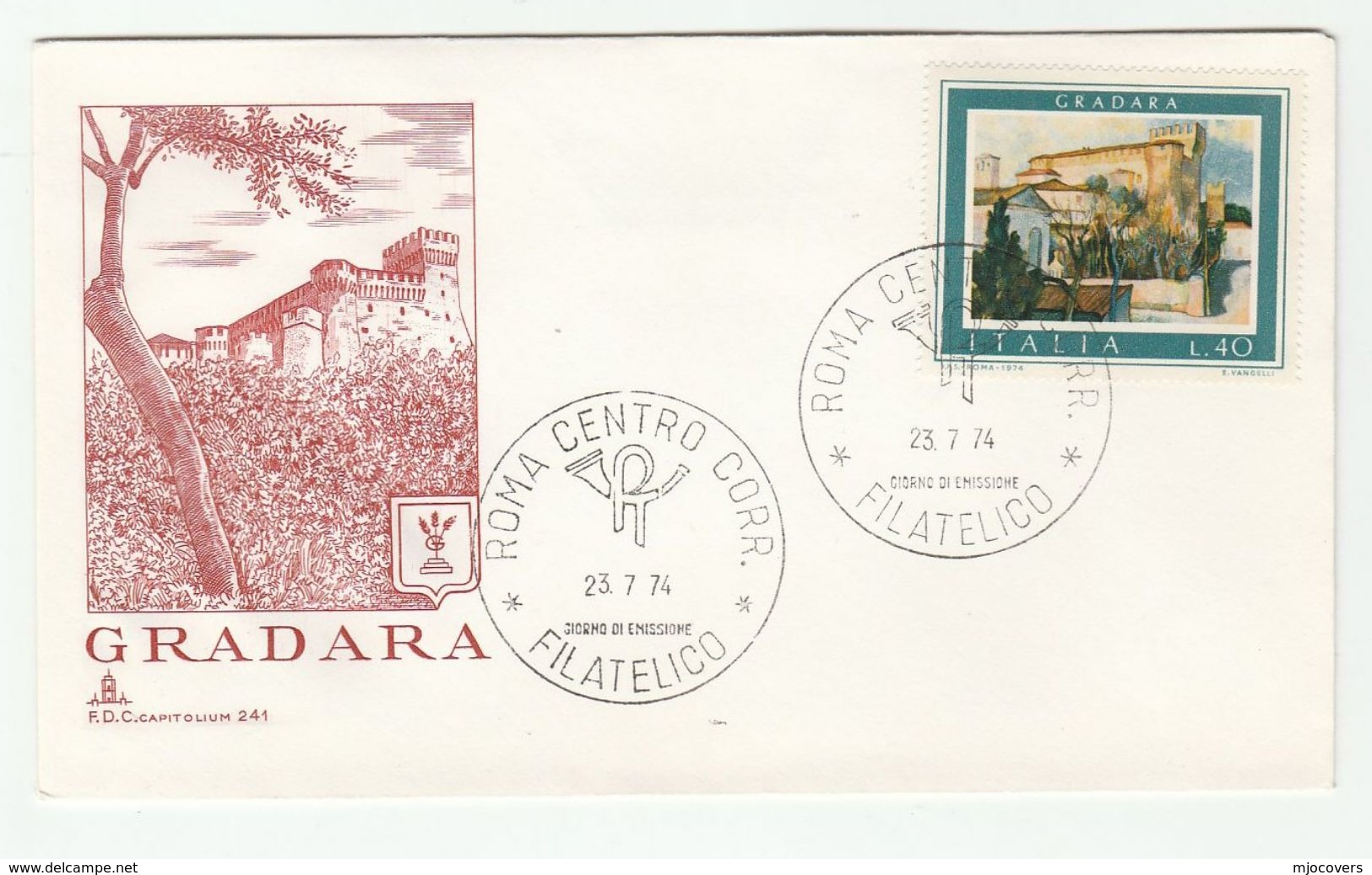 1974 ITALY FDC  GRADARA CASTLE Stamps Cover - Châteaux