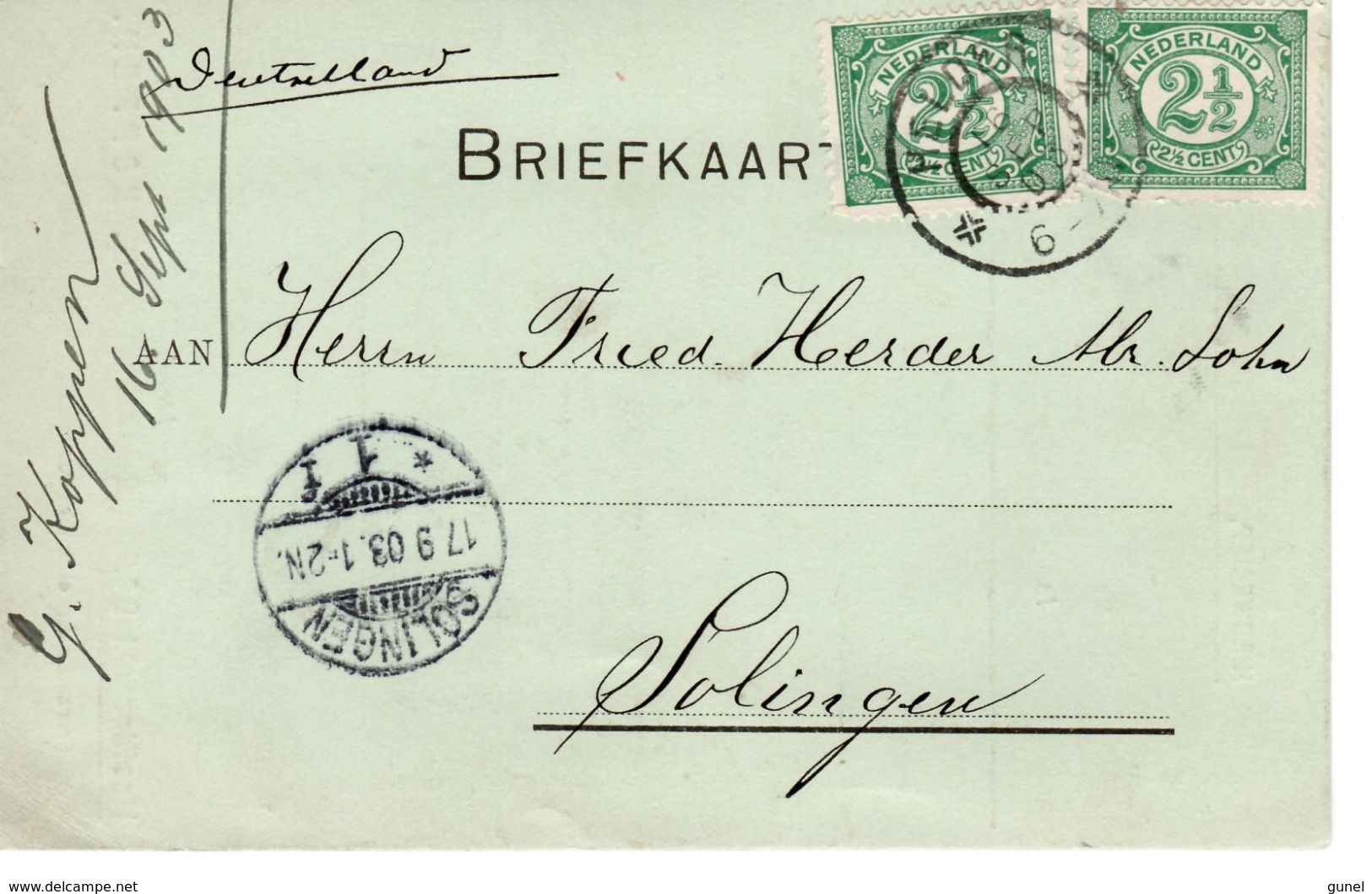 1903 Bk Met Firma Logo Van Heklder (NIeuwe Diep) Naar Solingen - Brieven En Documenten