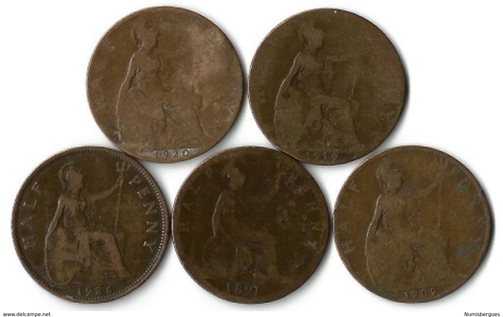 Lot 5 Pièces De Monnaie 1/2 Penny - C. 1/2 Penny