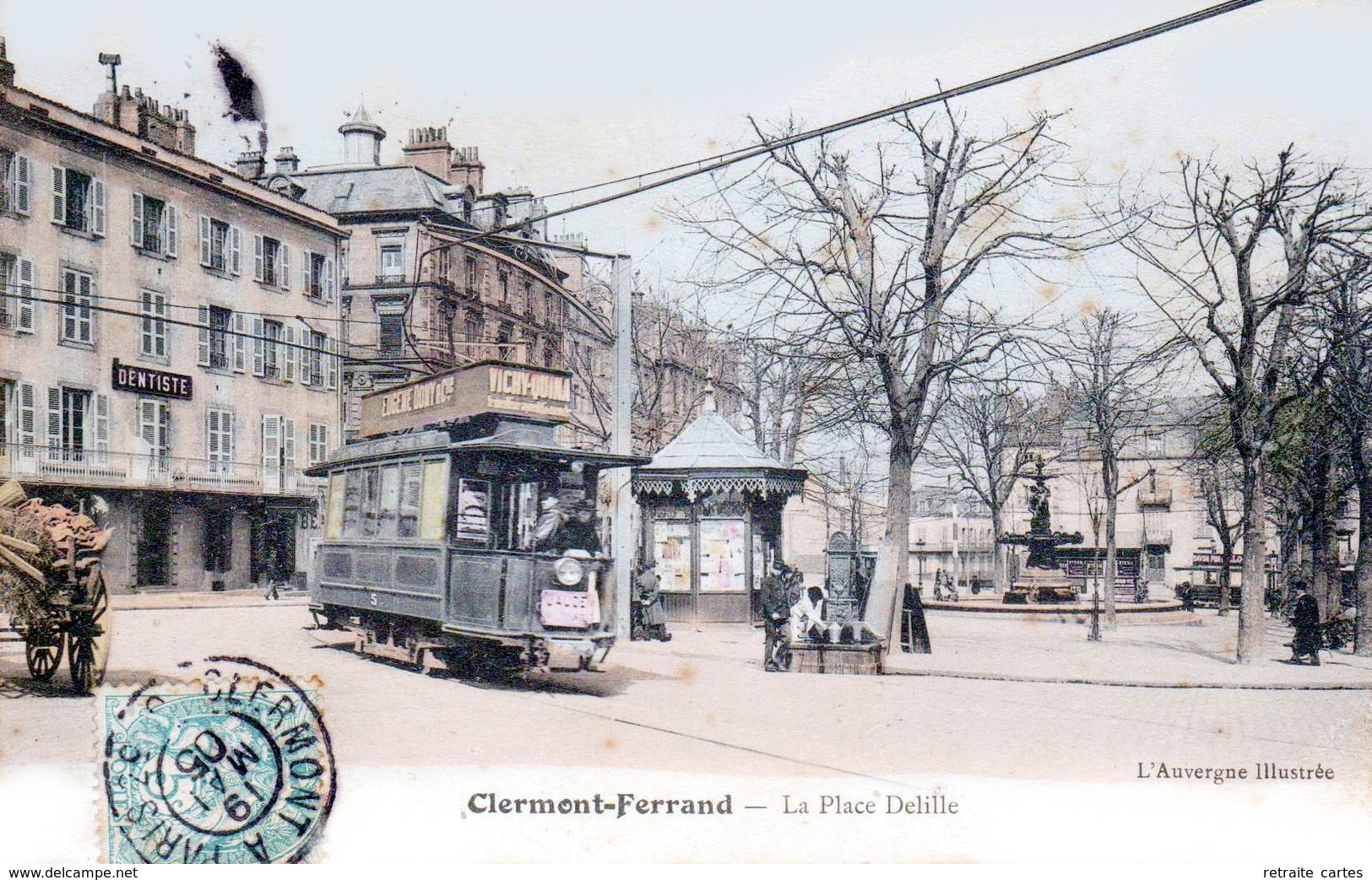 Clermont-Ferrand - Place Delille - Premier Tramway à Traction Electrique - Belle Animation Couleurs - Clermont Ferrand