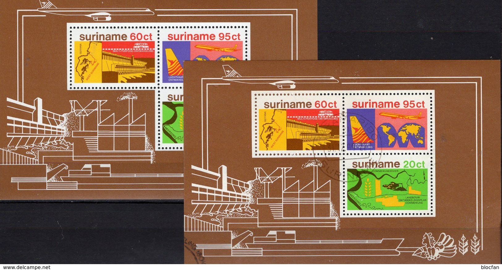 Karte 1978 Surinam Block 21 **/o 6€ Kraftwerk/Staudamm Fluß-Verlauf Flugzeug Blocs Ss Industry River Sheets Bf Maps - Surinam