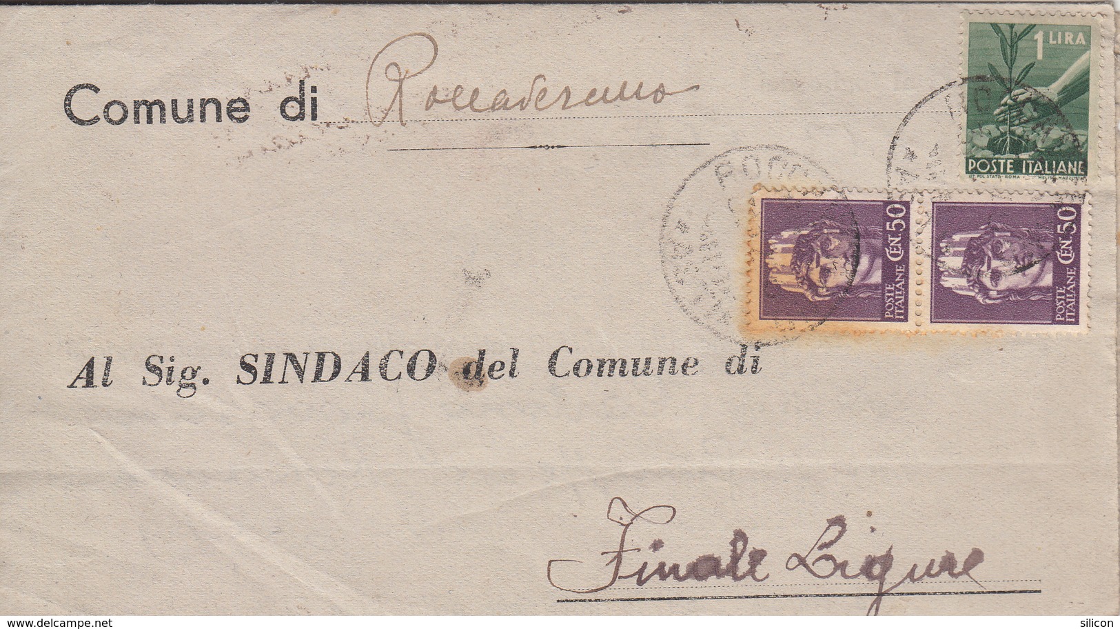 Piego Con Affrancatura Mista Regno-Repubblica, Roccaverano Per Finale Ligure, 29/12/1946 - 1946-60: Marcophilie