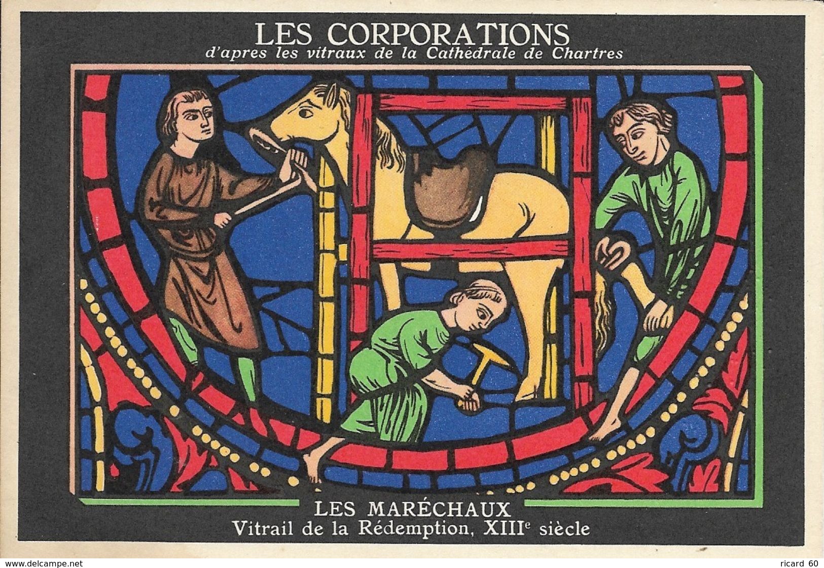 Carte De Pesée Aspirine Du Rhône, Les Corporations, Vitrail, Les Maréchaux , Cheval Ferré - Craft