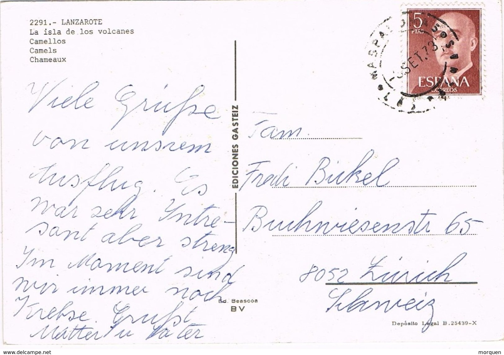 27222. Postal MASPALOMAS (Las Palmas) Canarias 1973. Vista Dromedarios Y Lanzarote - Cartas & Documentos