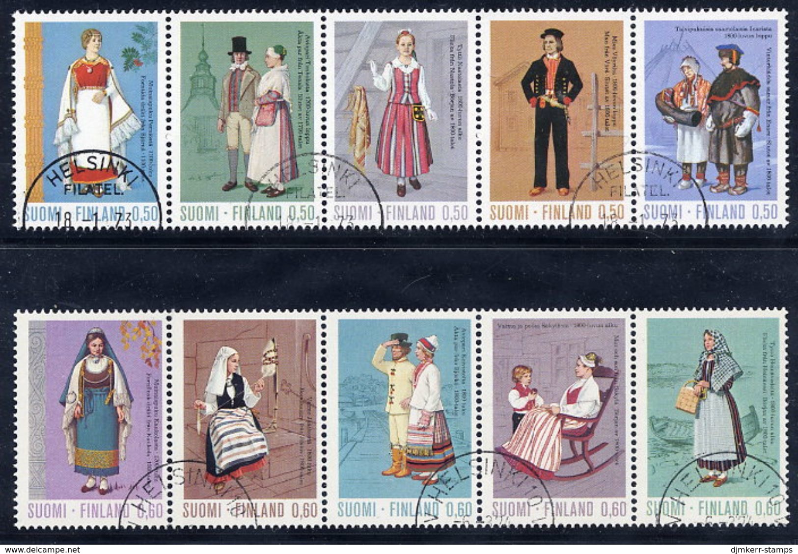 FINLAND 1972-73 Ancient And National Costumes Strips Used. Michel 710-14, 733-37 - Used Stamps