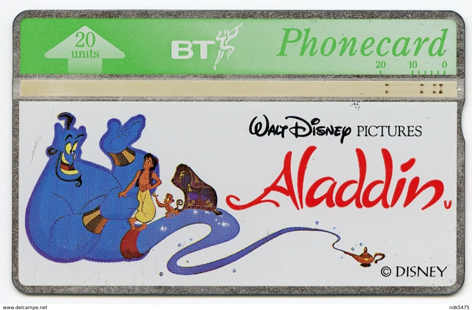 2 BT PHONECARDS : WALT DISNEY PICTURES - ALADDIN (20 UNITS) (USED) - Autres & Non Classés