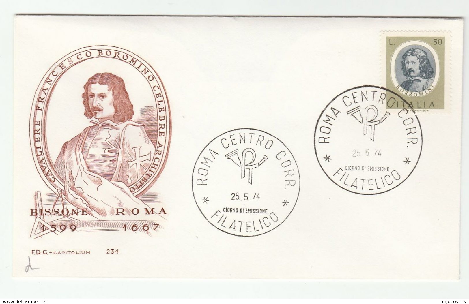 1974 ITALY FDC BORROMINI Architect Stamps Cover - Other & Unclassified