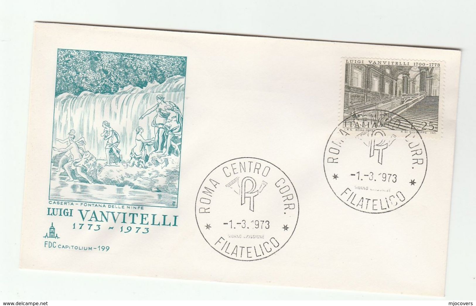 1973 ITALY FDC VANVITELLI  Cover FOUNTAIN FEMALE NUDE SCULPTURE Fontana Delle Ninfe Caserta Architecture Stamps - Other & Unclassified