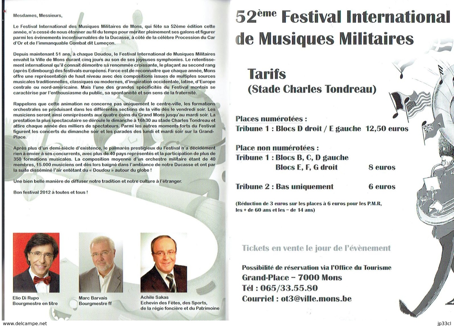 Mons- Ancien Programme Du Festival De Musiques Militaires Et Du Doudou (2012) - Programs