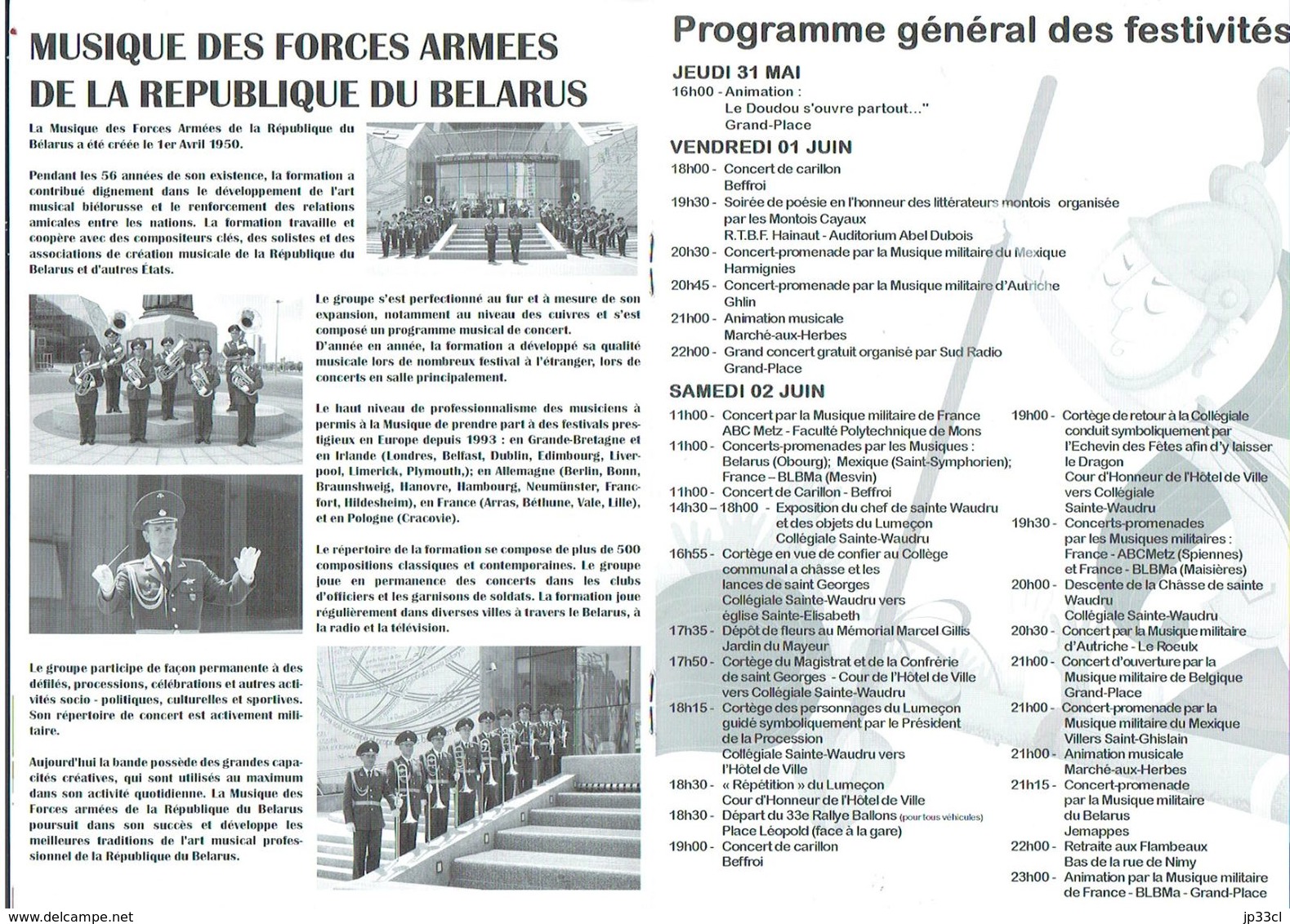 Mons- Ancien Programme Du Festival De Musiques Militaires Et Du Doudou (2012) - Programma's