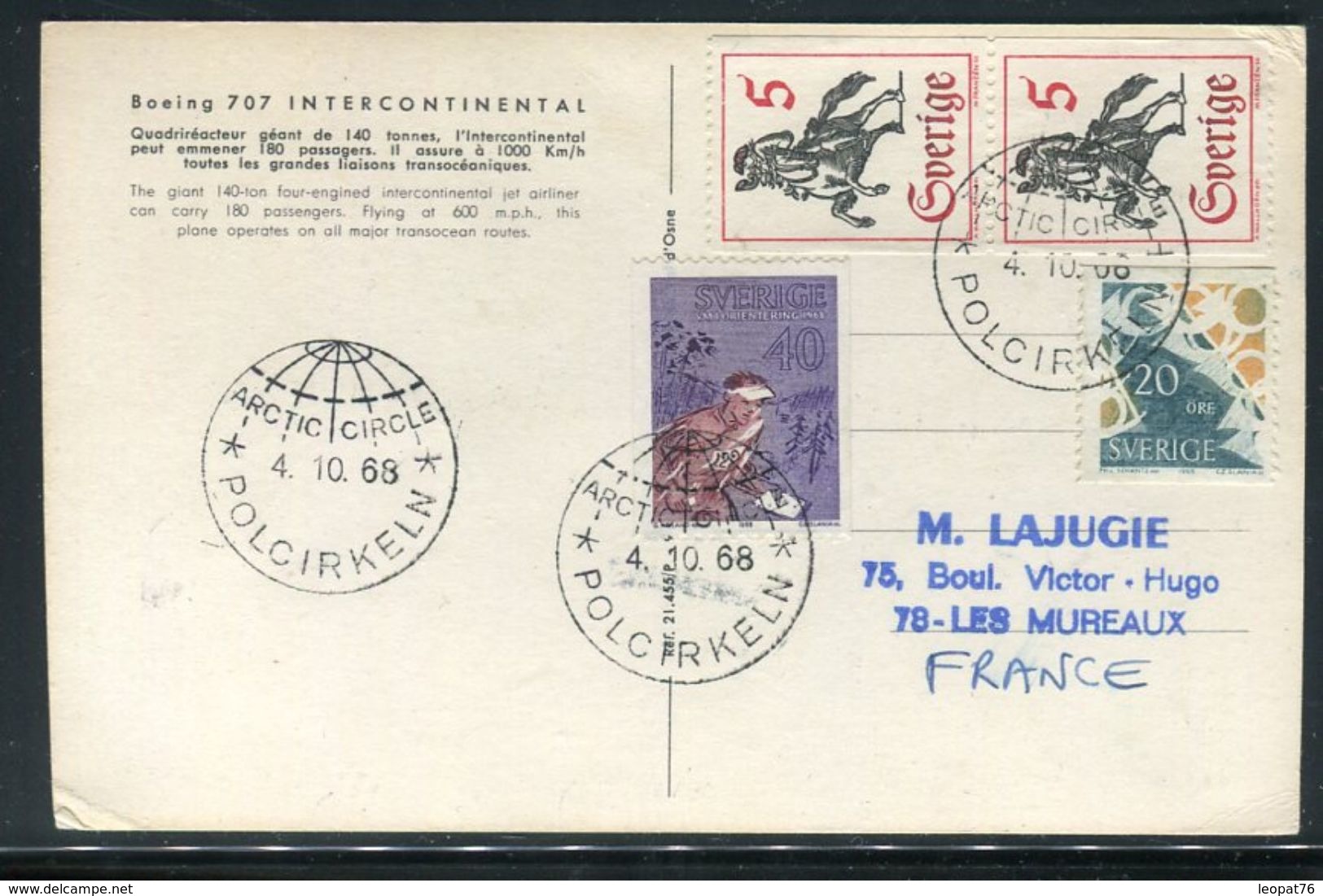 Oblitération Polaire  " Artic Circle Polcirkeln " En 1968 Sur Carte Postale Pour La France  - Ref J32 - Lettres & Documents