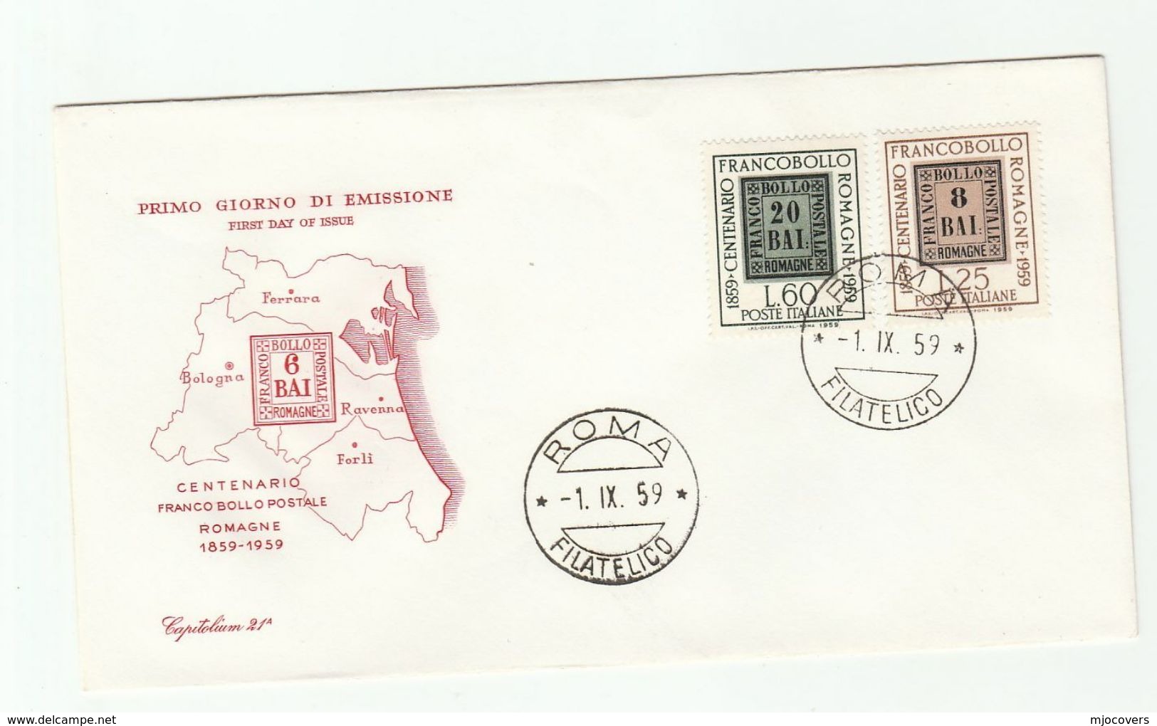 1959 ITALY FDC  Stamp Centenary STAMP ON STAMPS Cover - Stamps On Stamps