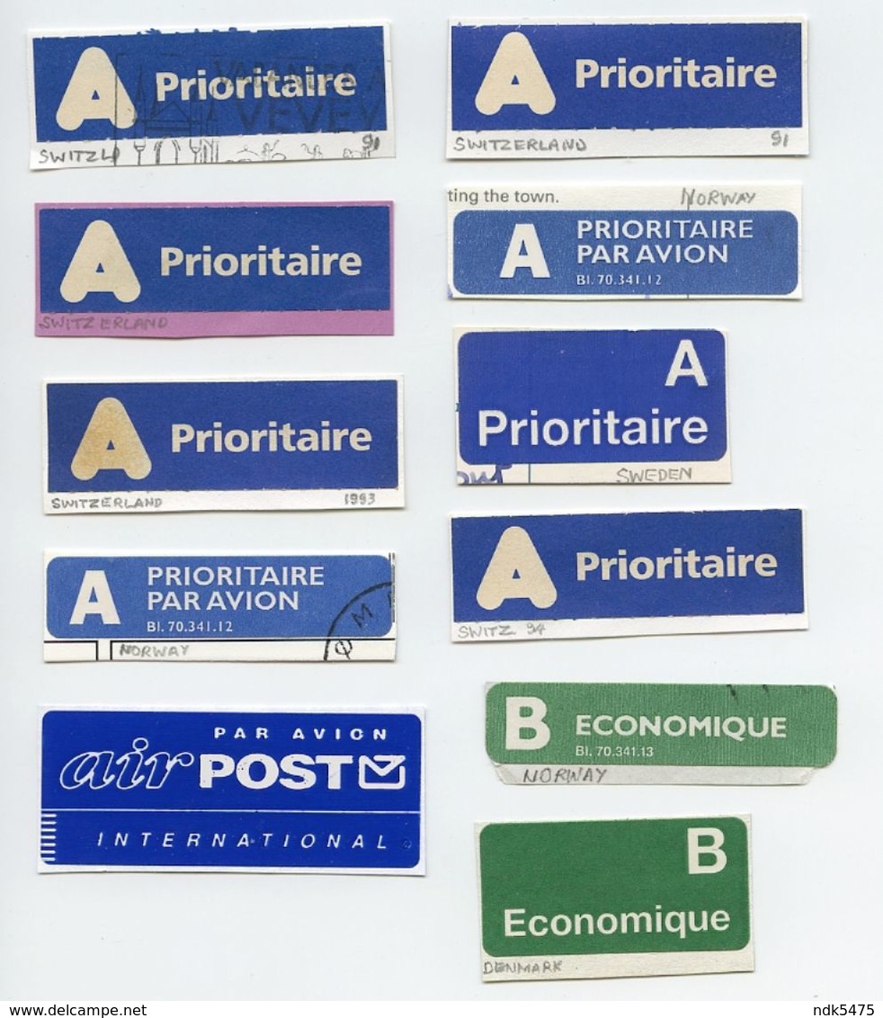 CINDERELLA : 11 AIR MAIL PRIORITAIRE / ECONOMIQUE LABELS - VARIOUS COUNTRIES - Erinnofilia