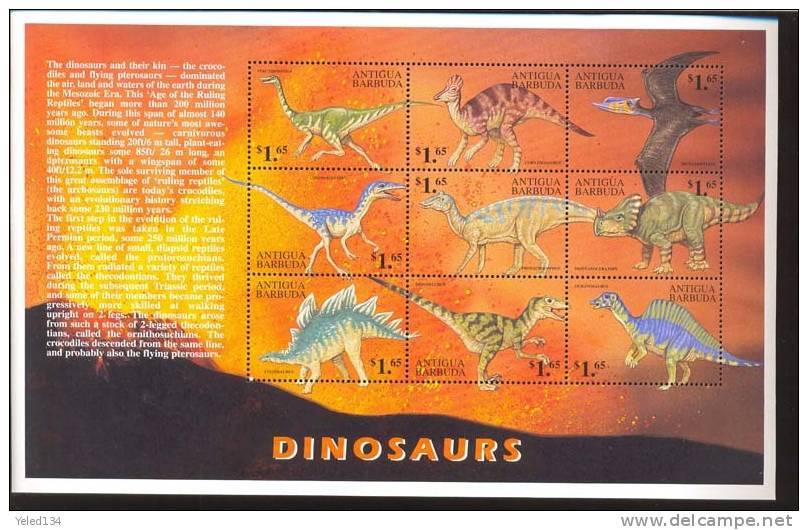 ANTIGUA & BARBUDA   2252** MINT NEVER HINGED MINI SHEET OF DINOSAURS - Préhistoriques