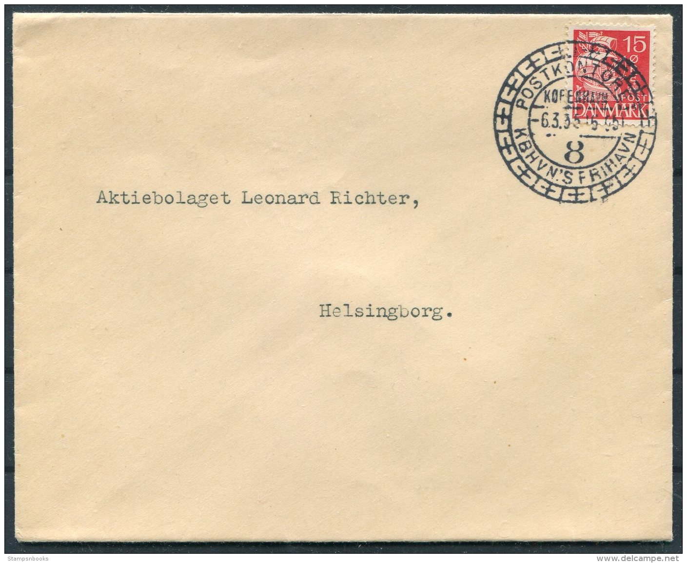 1936 Denmark Copenhagen Frihavn Postkontoret Cover - Covers & Documents