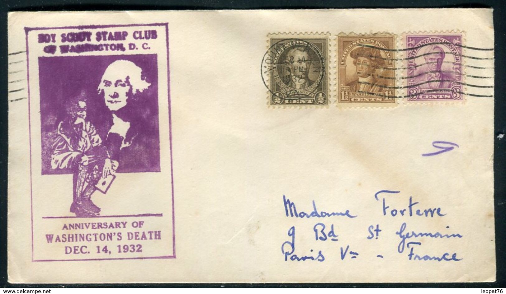 Etats Unis - Enveloppe Souvenir Anniversaire De George Washington En 1932 Pour La France - Ref J 72 - Omslagen Van Evenementen