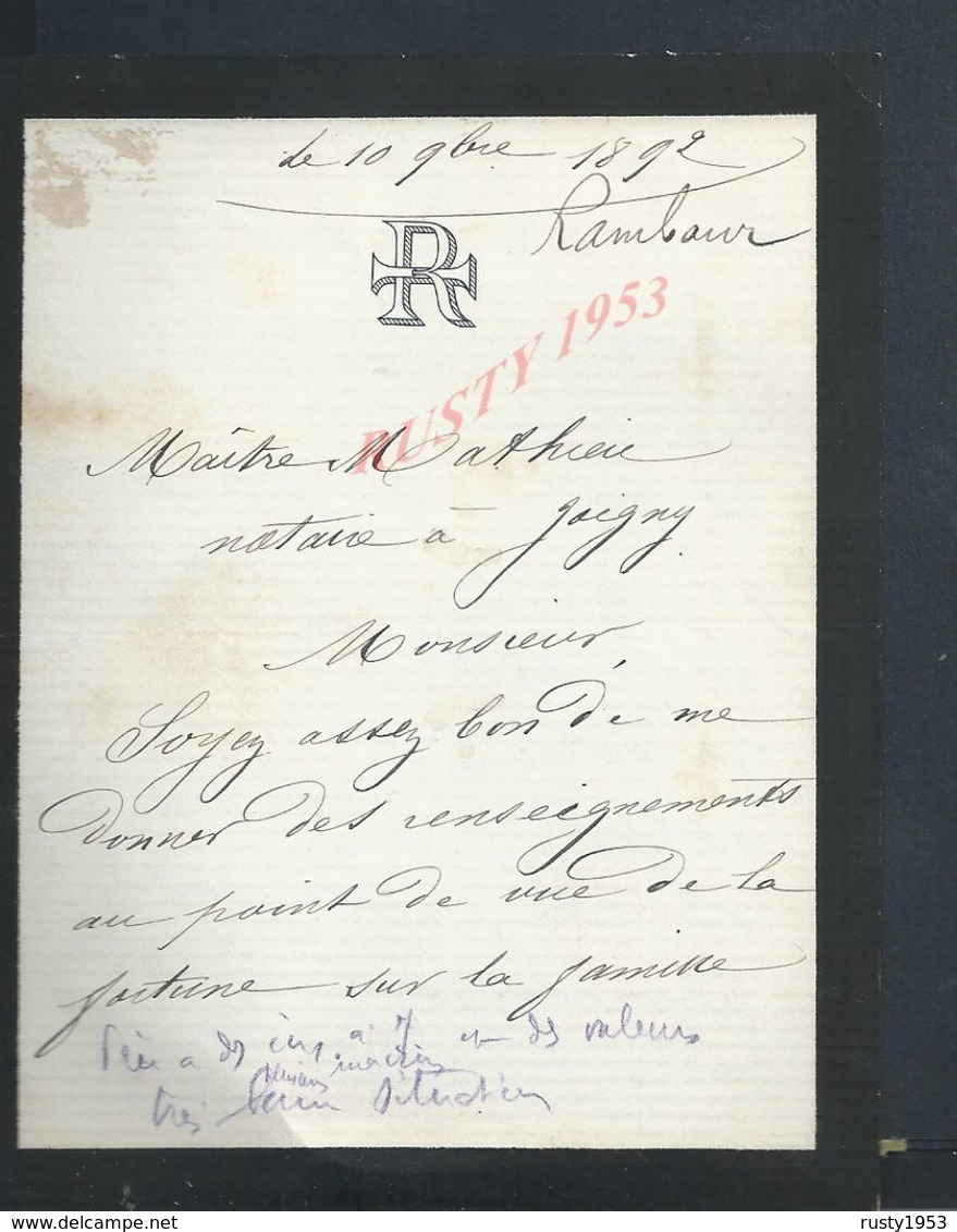 LETTRE DE 1892 RAMBAUR ? : - Manuscripts