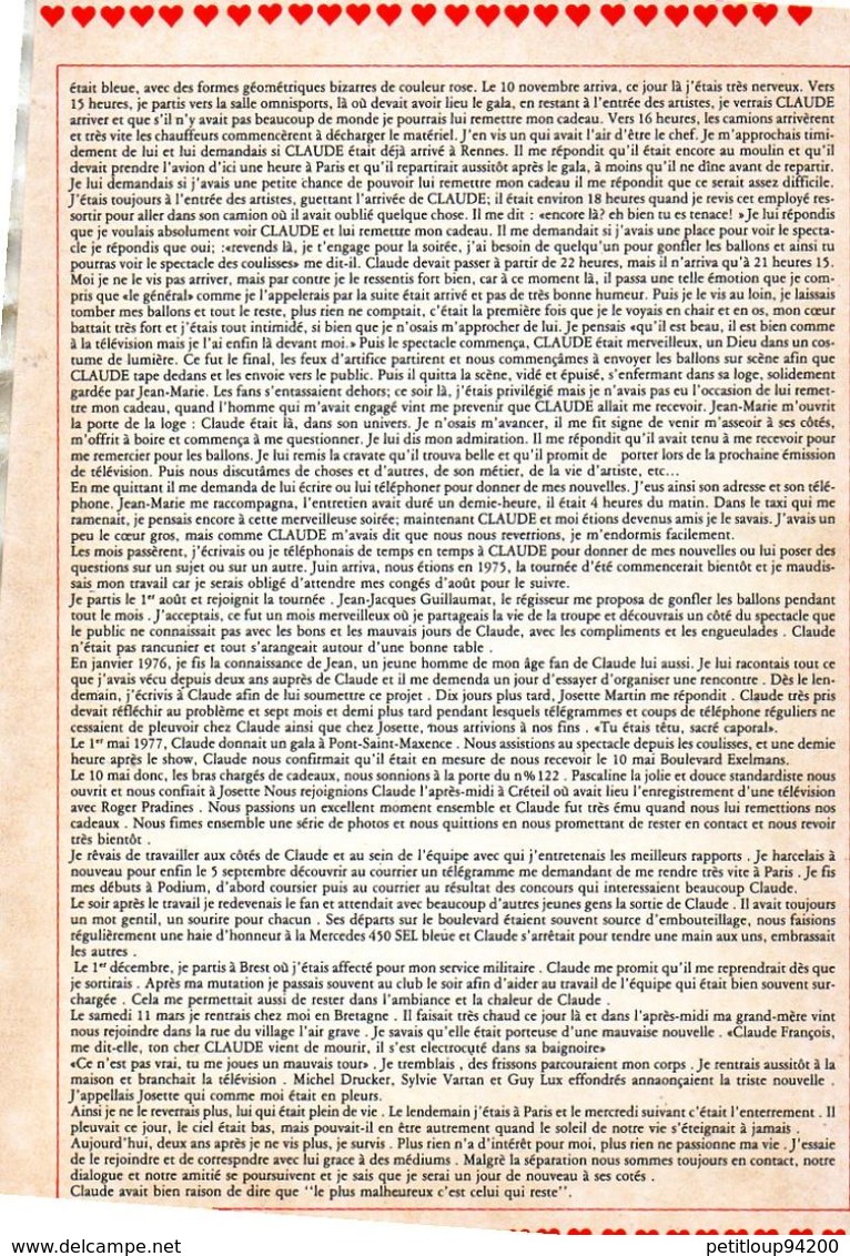 CLAUDE FRANCOIS  Le Journal Du Club  ANNEE 1980 - Música