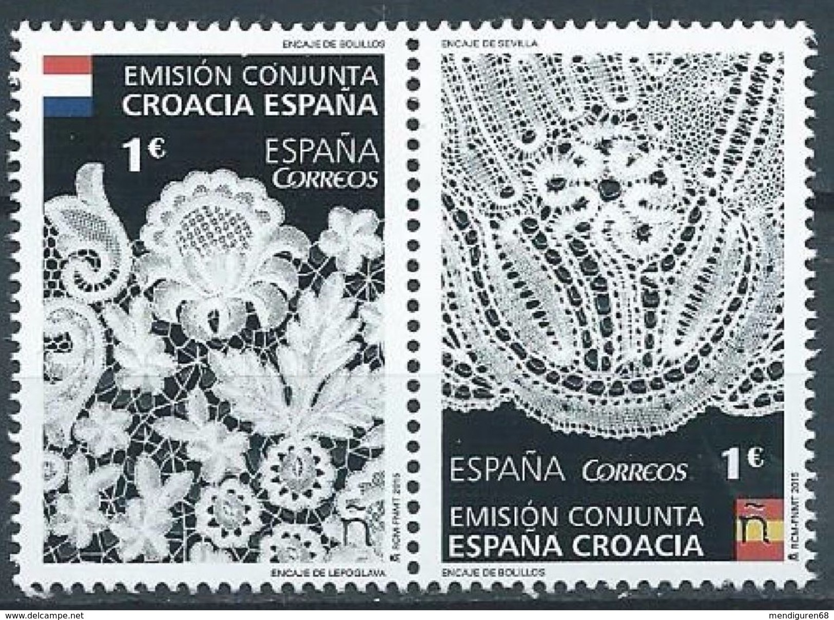 ESPAGNE SPANIEN SPAIN ESPAÑA 2015 LACES ENCAJES CONJUNTA CON WITH CROACIA SET 2V. ED 4957-58   MI 4966-67 - Nuevos