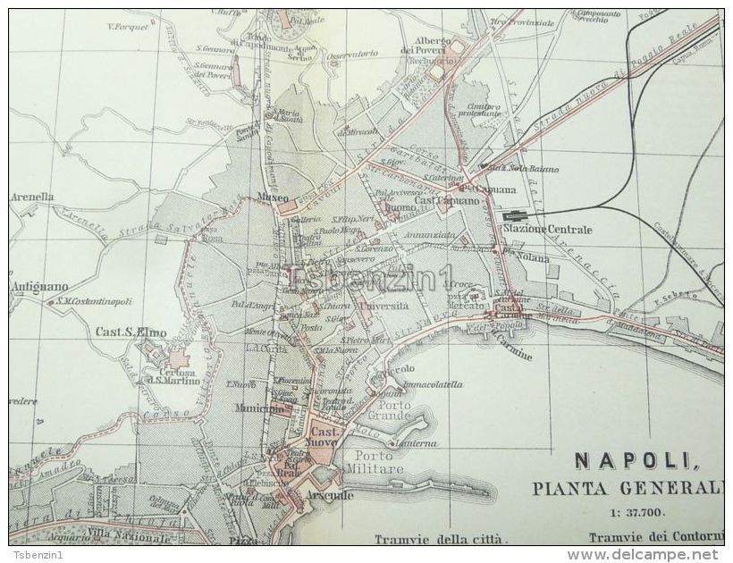 Napoli Italy Italia Map Karte Mappa 1887 - Geographical Maps